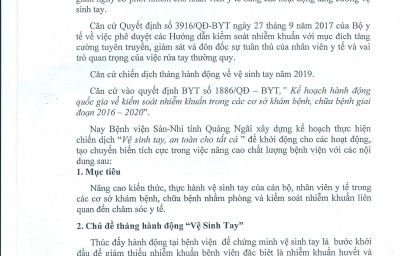 KẾ HOẠCH THÁNG HÀNH ĐỘNG CHIẾN DỊCH VỆ SINH TAY NĂM 2019
